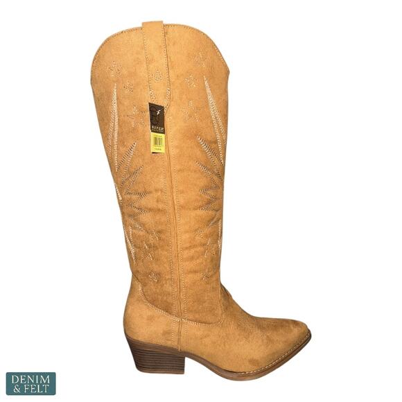 NEW Roper Starburst Tan Knee High Western Boots 15in Shaft Pointed Toe Size 9 - Picture 9 of 16